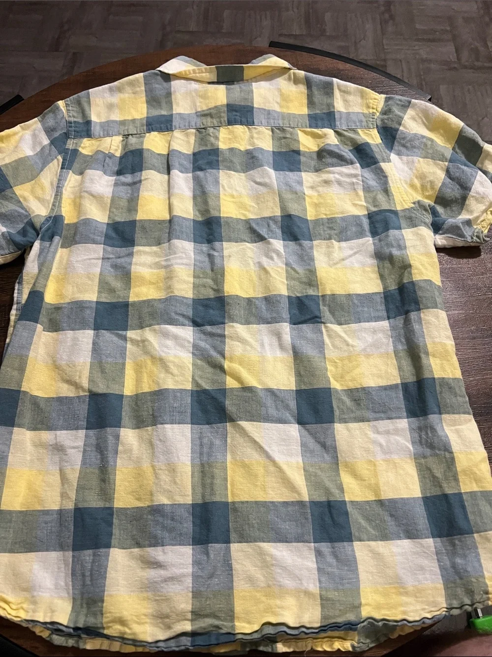 The North Face Yellow and Blue Plaid Short-Sleeve Button-Down Shirt